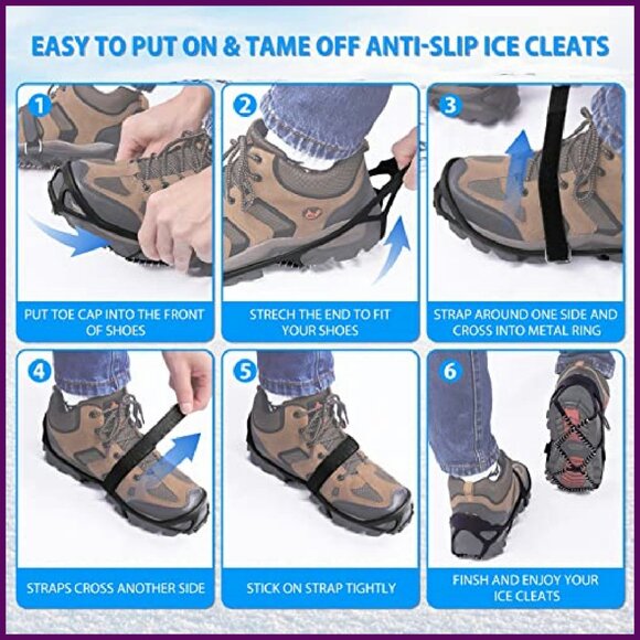 Large Ice Cleats for Shoes Boots, Stainless Steel Traction Grips, Anti-Slip - Picture 6 of 7